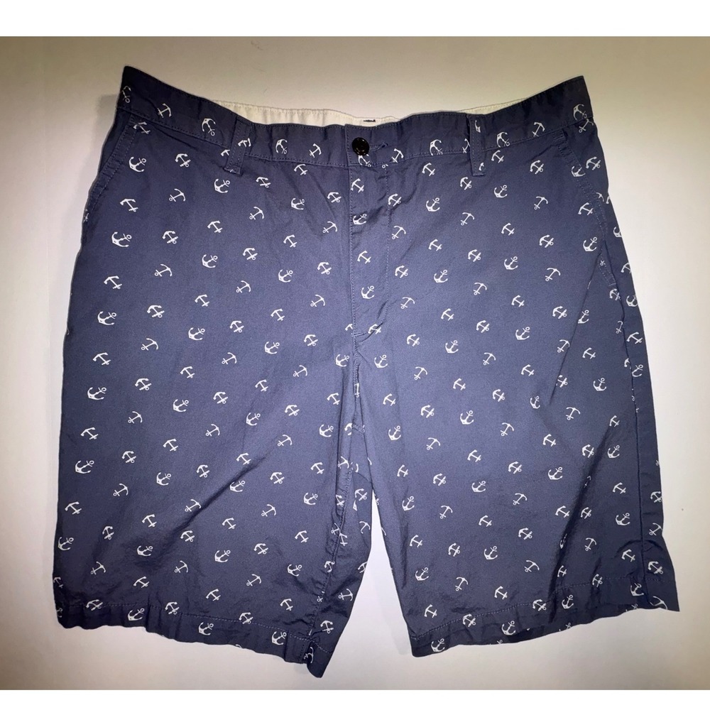 Dockers Mens Anchor Print Flat Front Shorts Navy Blue Size 36